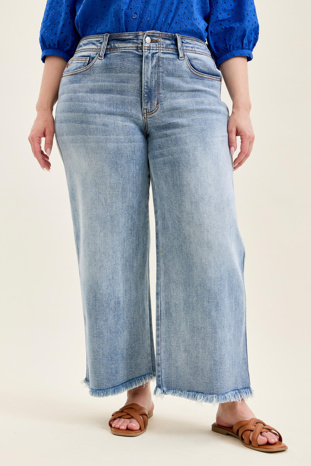 Judy Blue Mary Mid Rise Ankle Wide Leg + Hollywood WB + Fray Hem