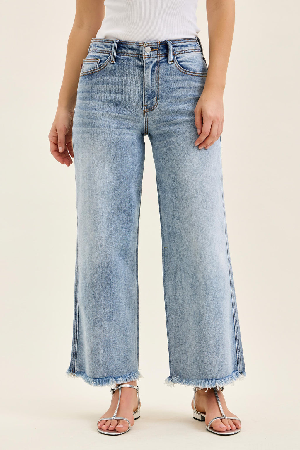 Judy Blue Mary Mid Rise Ankle Wide Leg + Hollywood WB + Fray Hem