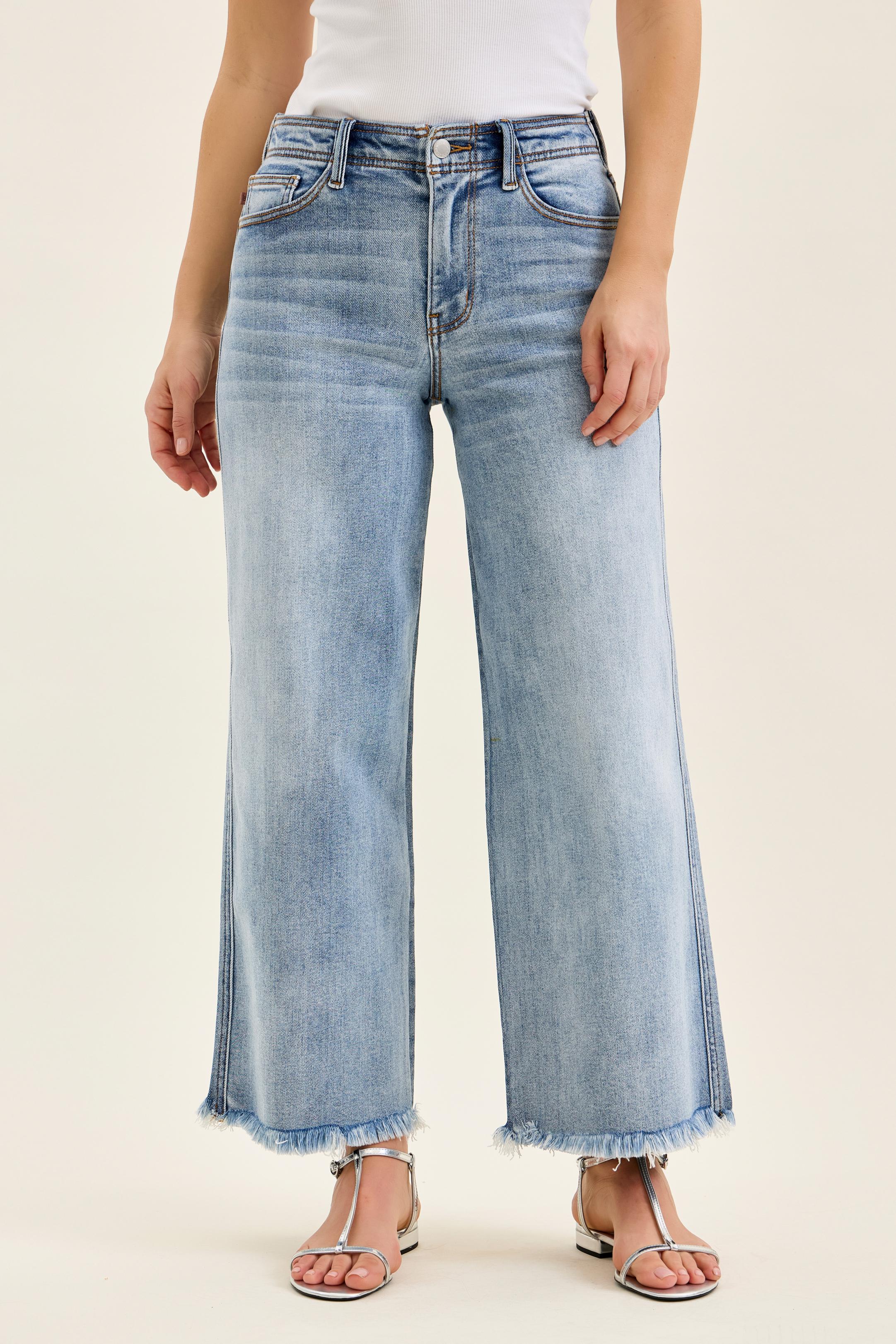 Judy Blue Mary Mid Rise Ankle Wide Leg + Hollywood WB + Fray Hem