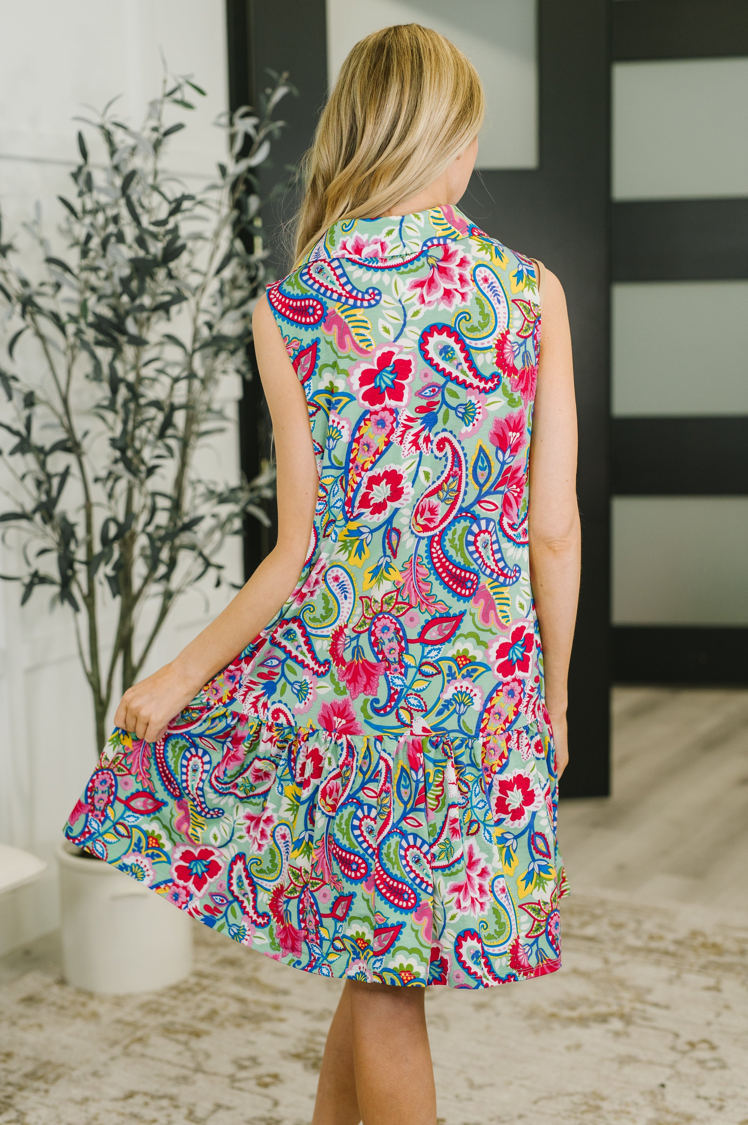 Coral Sands Collared Tank Dress in Light Floral Paisley