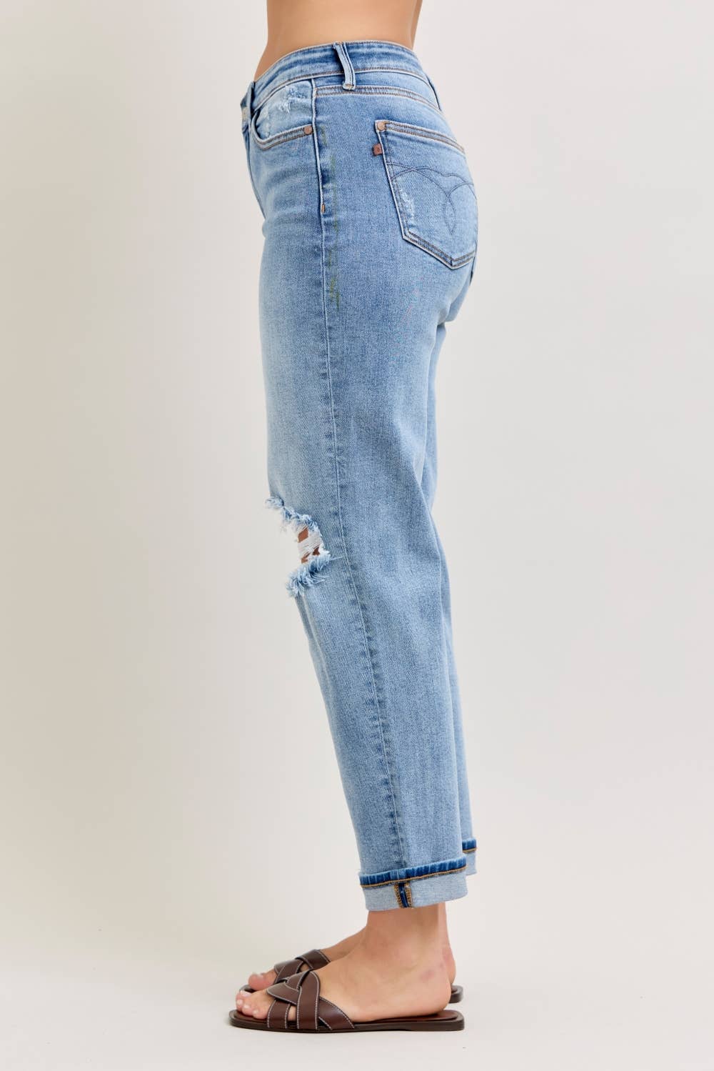 Judy Blue Elaine Mid Rise Boyfriend with Distress & Cuff