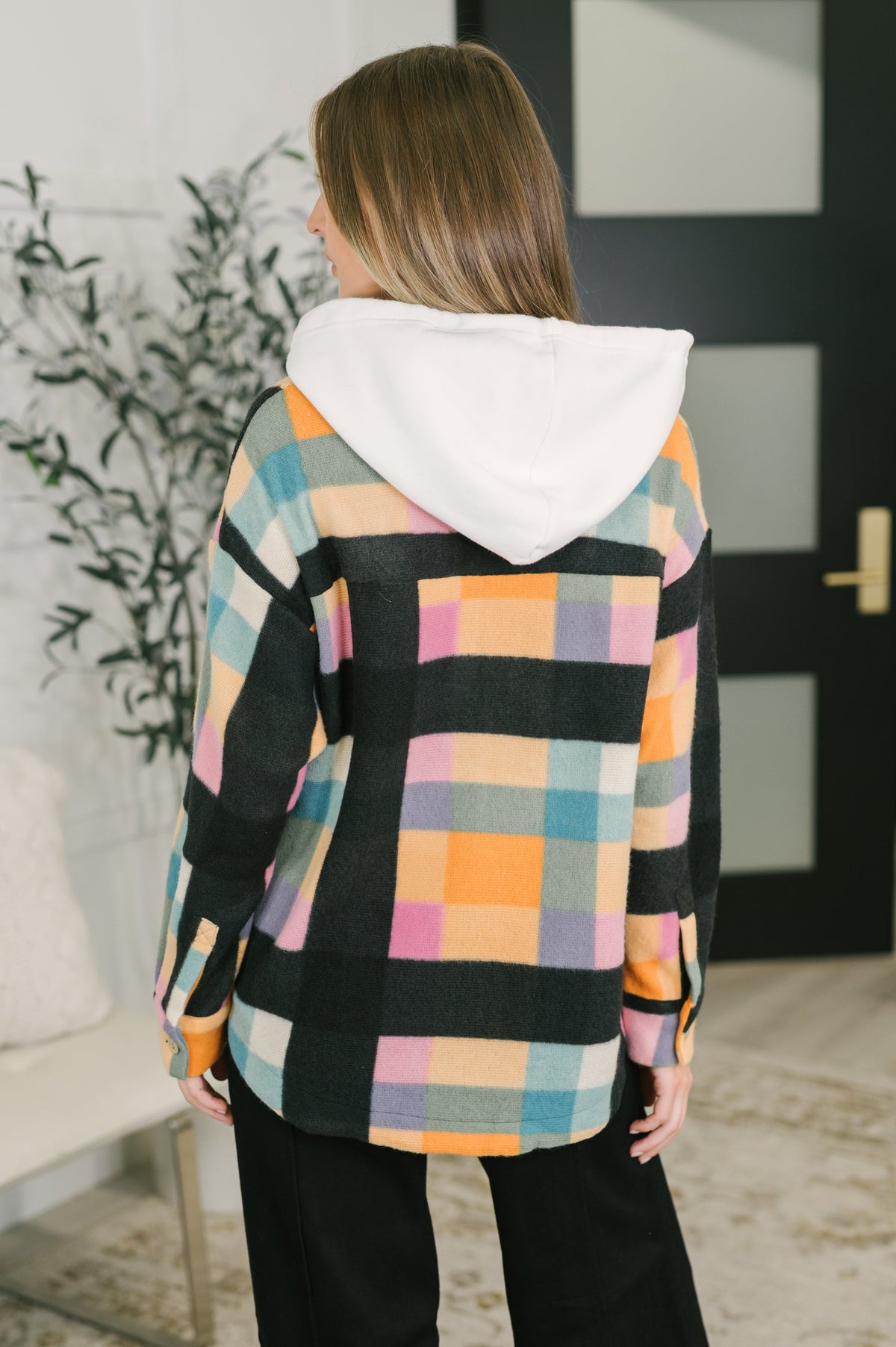 Perfectly Plaid Hooded Henley Top