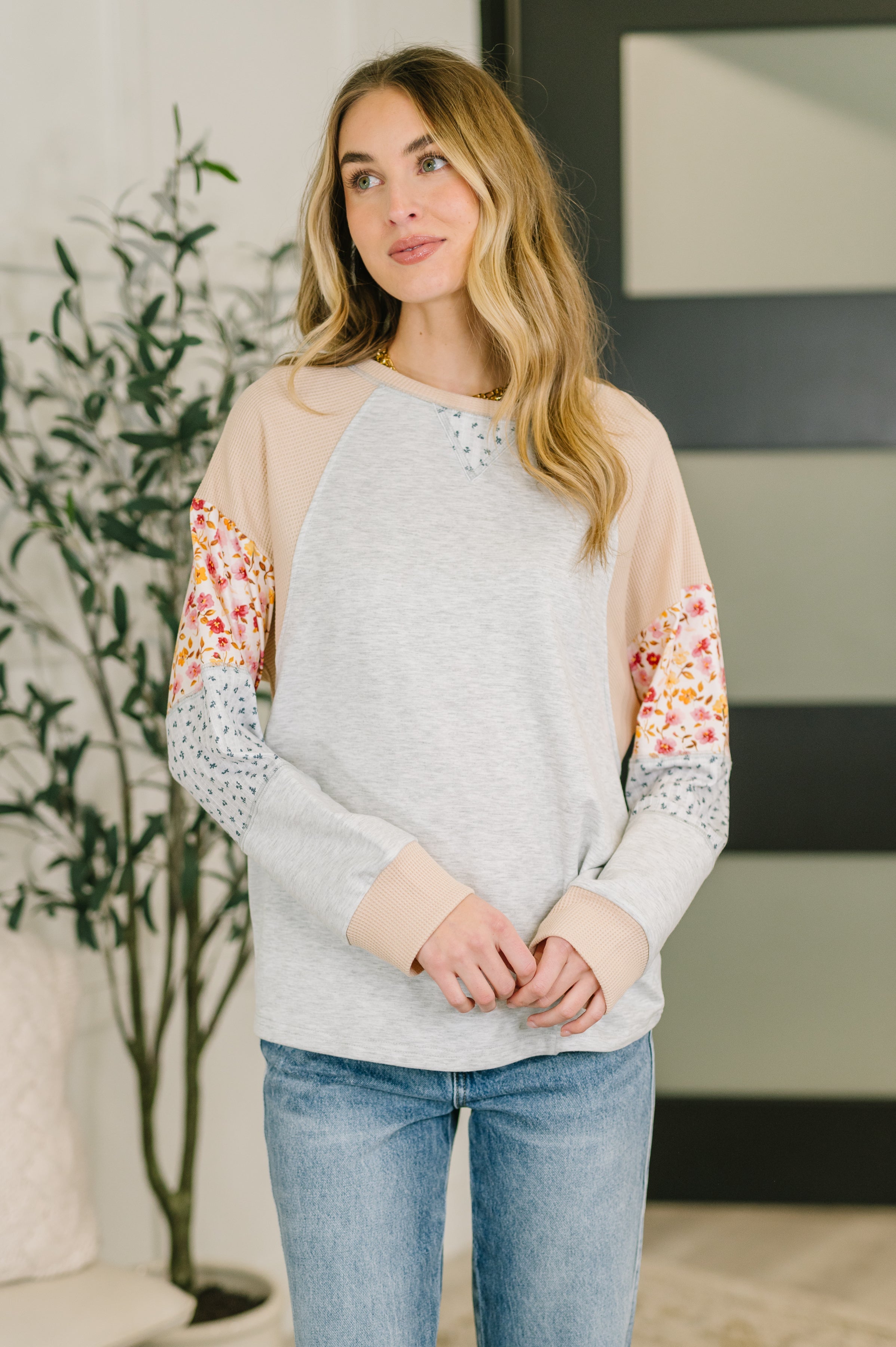 Wondering Aloud Patchwork Long Sleeve Top- 3/3/2026 NEW